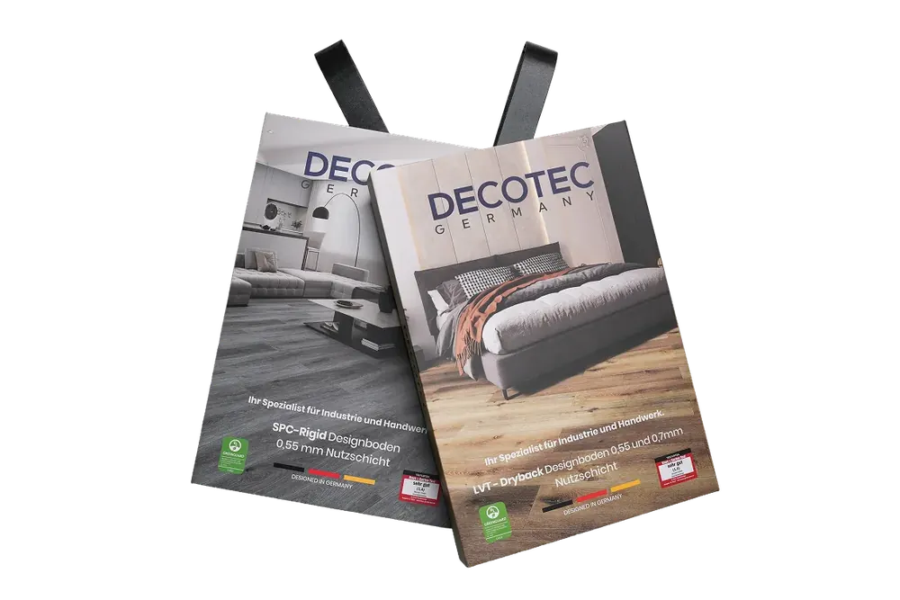 Musterfächer mit Decotec Designboden-Dekoren