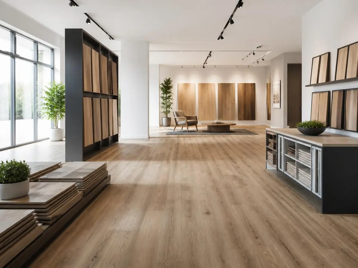 Decotec Ausstellung mit Designböden in Eichenoptik